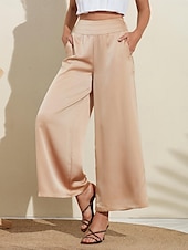 preiswerte Damenhosen-Lässige Hose mit weitem Bein aus Satin