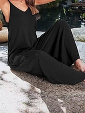 olcso nyaralás jumpsuit-Női Szabályos Jumpsuitek Utcai sikk Tömör szín Ujjatlan V-alakú Nyitott hátú Utca Napi Normál Fekete Fehér Bor Nyár