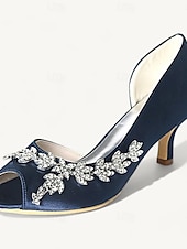 cheap Bridesmaid-Women's Wedding Shoes Bling Bling Sparkling Shoes Bridal Shoes Rhinestone Kitten Heel Peep Toe Elegant Satin Loafer Silver White Ivory