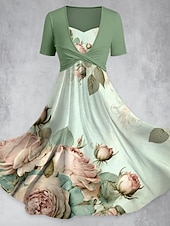abordables Robes fleuries décontractées-Femme Robe mi-longue Robe d&#039;été Elégant Bohême Vacances Rendez-vous Ample Graphic Manche Courte Col V Noir Jaune Rose Claire Marron Eté