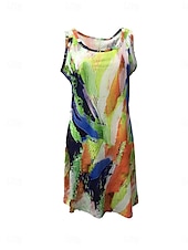 ieftine Rochii de soare-Pentru femei Rochie Mini Rochie casual Rochie Tip Maieu Rochie de vară Șic Stradă Vacanță Stradă Concediu Fit regulat graffiti Fără manșon În U Galben Roz Îmbujorat Albastru piscină Trifoi Vară
