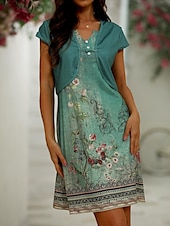 ieftine Rochii set-Pentru femei Set de rochii Rochie casual Rochie pentru invitata de nunta Rochie Tip Maieu Elegant Epocă Floral Nasturi Imprimeu Rochii Midi Manșon scurt În V Zilnic Dată Trifoi Vară Primăvară Fit