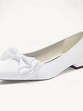 abordables Dama de honor-Mujer Zapatos de boda Bailarinas Fiesta Pajarita Tacón Bajo Dedo Puntiagudo Elegante Satén Negro Blanco Marfil