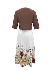 ieftine Rochii set-Pentru femei Set de rochii Rochie casual Rochie leagăn Rochie imprimata Modă Modern Floral Imprimeu Rochii Midi Manșon Jumate În V În aer liber Dată Alb Albastru regal Albastru piscină Vară Fit