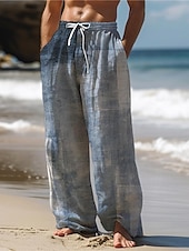 billiga Casual byxor med tryck för män-Herr Hawaiisk Färgblock Pläd / Rutig Blandad färg Byxor 3D-tryck Byxor med raka ben Medium Midja Dragsko Elastisk midja Utomhus Gata Helgdag Sommar Vår Höst Slapp form Microelastisk