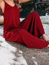 olcso nyaralás jumpsuit-Női Szabályos Jumpsuitek Utcai sikk Tömör szín Ujjatlan V-alakú Nyitott hátú Utca Napi Normál Fekete Fehér Bor Nyár
