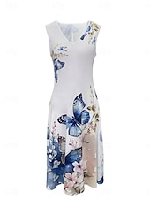 ieftine Rochii set-Pentru femei Set de rochii Rochie casual Rochie leagăn Rochie imprimata Modă Modern Floral Imprimeu Rochii Midi Manșon Jumate În V În aer liber Dată Alb Albastru regal Albastru piscină Vară Fit