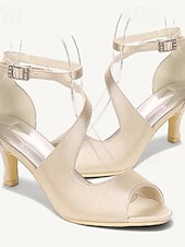 preiswerte Cocktail-Damen Hochzeitsschuhe Brautschuhe Schnalle Kätzchenabsatz Offene Spitze Minimalismus Satin Knöchelriemen Schwarz Weiß Elfenbein