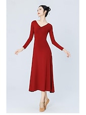 cheap Ballroom Dancewear-Latin Dance Ballroom Dance Dress Pure Color Women&#039;s Training Daily Wear Long Sleeve High POLY