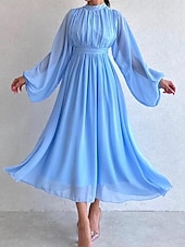 olcso Fehér alkalmi ruhák-Női Fehér ruha Hosszú ruha Maxi ruha Sifon Fodrozott Randi Elegáns Utcai sikk Állógallér Hosszú ujj Fekete Fehér Arcpír rózsaszín Szín