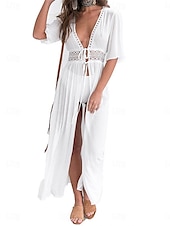 ieftine Rochii Albe din Dantela-Pentru femei Rochie Maxi Rochie albă Rochie casual Rochie leagăn Rochie A line Șic Stradă Linie A Vacanță Concediu Plajă Fit regulat Manșon Jumate În V Negru Alb Albastru piscină Vară