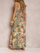preiswerte Kleider für die Ferien-Damen Freizeitkleid Unterkleid Blumen rückenfrei Print Träger langes Kleid Maxikleid Hawaii Urlaub Strand ärmellos Sommer