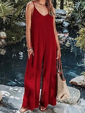 olcso nyaralás jumpsuit-Női Szabályos Jumpsuitek Utcai sikk Tömör szín Ujjatlan V-alakú Nyitott hátú Utca Napi Normál Fekete Fehér Bor Nyár