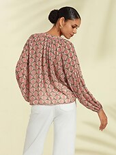 economico Bluse e camicie-camicetta casual con maniche a sbuffo geometriche