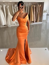 ieftine Rochii de Banchet-Rochii de bal sirena elegantă rochie formală rochie de bal lungime podea fără mâneci off shoulder satin cu fenta rochie de mascare