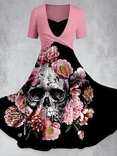 abordables Robes fleuries décontractées-Femme Robe mi-longue Robe d&#039;été Elégant Bohême Vacances Rendez-vous Ample Graphic Manche Courte Col V Noir Jaune Rose Claire Marron Eté