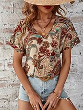 Γυναικείο T-shirt Boho Μπλούζα Paisley Εκτύπωση V-Λαιμό Κοντό Μανίκι Καθημερινό Χαλαρό Στυλ Πολύχρωμο Ελαφρύ Καλοκαίρι Μπλούζα Χαμηλού Κόστους Boho t-shirt-Γυναικείο T-shirt Boho Μπλούζα Paisley Εκτύπωση V-Λαιμό Κοντό Μανίκι Καθημερινό Χαλαρό Στυλ Πολύχρωμο Ελαφρύ Καλοκαίρι Μπλούζα