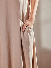 levne Šaty-Dámské Světlá růžová Nebeská modř Khaki Léto Maxi dlouhé šaty Maxi šaty Bavlněné lněné šaty Volnočasové šaty Jednobarevné Denní Volný Tričkový
