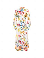 billige uformell kjole med trykk-print stripe frukt midi skjorte kjole