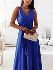 cheap Formal Dresses-Women&#039;s Casual Dress Long Dress Maxi Dress Lace up Date Vacation Streetwear Maxi V Neck Sleeveless Pink Wine Red Color