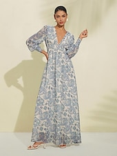 levne Květinové šaty-šifon svatební host paisley print elastický pas maxi šaty