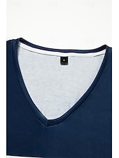 Χαμηλού Κόστους Τι-shirt με ρίγες και γεωμετρικά σχέδια-Γυναικείo T-shirt Μακρύ Μανίκι V Neck Μακρύ Μανίκι Τουνίκ Striped Βασικό Κανονικό Top Ημερήσια Σαββατοκύριακο Εκτύπωση Ναυτικό Μπλε Φθινόπωρο  Χειμώνας Προφθινόπωρο