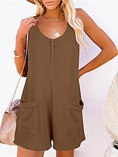 billiga Rompers-Dam Vanligt Jumpsuits Streetwear Ensfärgat Ärmlös V-hals Knappar Ficka Gata Dagligen Normal Svart Rodnande Rosa Vin Sommar