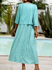 ieftine Rochie Artă și Design-Rochie Midi pentru Femei Set Rochie în Două Părți Rochie Casual Rochie de Invitat la Nuntă Rochie Tank Elegant Geometric Puncte Buzunar Imprimat Manșon Scurt Guler în V Petrecere de Zi cu Zi Roz