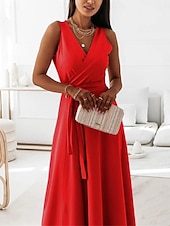 cheap Formal Dresses-Women&#039;s Casual Dress Long Dress Maxi Dress Lace up Date Vacation Streetwear Maxi V Neck Sleeveless Pink Wine Red Color