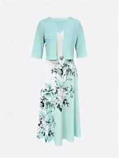 ieftine Rochii set-Pentru femei Set de rochii Rochie casual Rochie leagăn Rochie imprimata Modă Modern Floral Imprimeu Rochii Midi Manșon Jumate În V În aer liber Dată Alb Albastru regal Albastru piscină Vară Fit