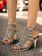 abordables Invité au mariage-Sandales à talons hauts ornées de strass et de cristaux pour femmes – bout ouvert, bride cheville et escarpins à bride cage, idéales pour les mariages, les bals de fin d'année, les cocktails et les soirées.