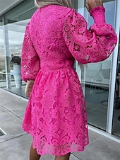 levne Bílé krajkové šaty-Dámské Bílé šaty Mini šaty Krajka s rukávem Dovolená Rande Elegantní A Do V Dlouhý rukáv Černá Bílá Fuchsiová Barva