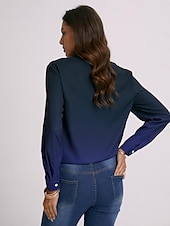 economico Top d&#039;Arte e Design per Donne-Camicia Donna Basic Giornaliera Stampa Bottoni Maniche Lunghe Top Regolari Collo Camicia Casual Blu Verde Autunno  Inverno