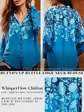 baratos camisas, tops e blusas-blusa manga longa com babados florais