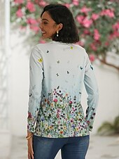 economico T-shirt floreale-Per donna maglietta Bianco Rosso Viola Floreale Farfalla Stampa Manica lunga Informale Giornaliero Essenziale Vintage Rotonda Standard Floreale Astratto Pittura S