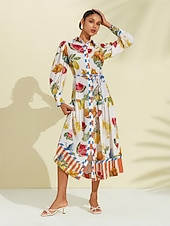 billige uformell kjole med trykk-print stripe frukt midi skjorte kjole