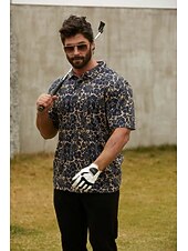 cheap Men's Golf Clothing-Men's Golf Polo Shirt Brown Short Sleeve Sun Protection Top Leaf Golf Attire Clothes Outfits Wear Apparel