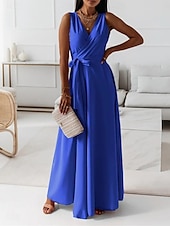 cheap Formal Dresses-Women&#039;s Casual Dress Long Dress Maxi Dress Lace up Date Vacation Streetwear Maxi V Neck Sleeveless Pink Wine Red Color