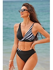 abordables Ensemble de bikinis-Maillots de Bain Bikinis Maillot de bain Femme 2 Pièces Bandes Rayé Grande Taille Bandeau Maillots de bain Sportif Tenues de plage Faire monter
