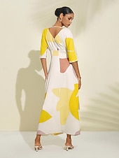 abordables Robes de vacances-robe longue en satin à fleurs avec poche pour invités de mariage et col en V