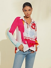 cheap Shirts,Tops &amp; Blouses-Graphic Print Long Sleeve Blouse