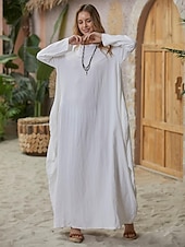 abordables Robes-Femmes Noir Blanche Rouge Été Printemps Automne Robe Maxi Robes inspirées du lin Robe Blanche Robe Décontractée Basique Occasionnel Quotidien Fête Coupe Ample Couleur Unie Col Bateau