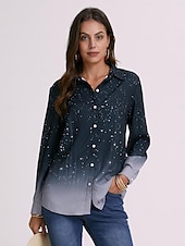 economico Top d&#039;Arte e Design per Donne-Camicia da Donna Basic Stampa Bottoni Maniche Lunghe Regular Tops Collo della Camicia Casual Giornaliero Blu Grigio Primavera Autunno