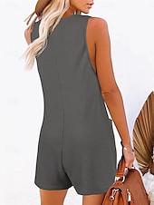 billiga Rompers-Dam Vanligt Jumpsuits Streetwear Ensfärgat Ärmlös V-hals Knappar Ficka Gata Dagligen Normal Svart Rodnande Rosa Vin Sommar