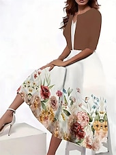 ieftine Rochii set-Pentru femei Set de rochii Rochie casual Rochie leagăn Rochie imprimata Modă Modern Floral Imprimeu Rochii Midi Manșon Jumate În V În aer liber Dată Alb Albastru regal Albastru piscină Vară Fit