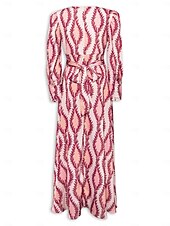 economico Abiti floreali-Per donna Orlo maxi Raso Maxi Vestito maxi SALMONE Bianco Manica lunga Modello di piante Fiore / Piante Pulsante pianta Primavera A V Abito volante S M L