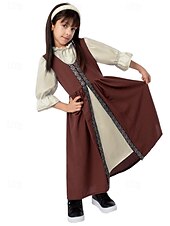 levne Šaty-Retro Středověké Renesanční Šaty Ren Faire Viking irština Barevné bloky Dívčí Keltské předvečer Všech svatých Plesová maškaráda předvečer Všech svatých Večírek Dětské Šaty