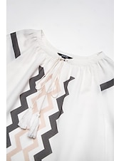 economico camicie, top e camicette-top con scollo a V e maniche a sbuffo geometriche