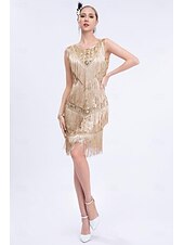 olcso Öltözetek-Retró Ordító 20-as évek 1920-as évek Flapper ruha Felszerelések Koktélruha A nagy Gatsby Flapper lány Esküvői Vendég Flitter Női Esküvő Esküvői vendég Buli / Este Felnőttek 1 Karkötő Ruha Kesztyűk