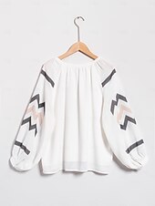 economico camicie, top e camicette-top con scollo a V e maniche a sbuffo geometriche